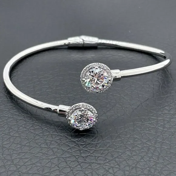 Bypass Bracelet Sterling Silver Simulated Diamonds Round Cut Absolute 4.28ctw - Picture 2 of 14